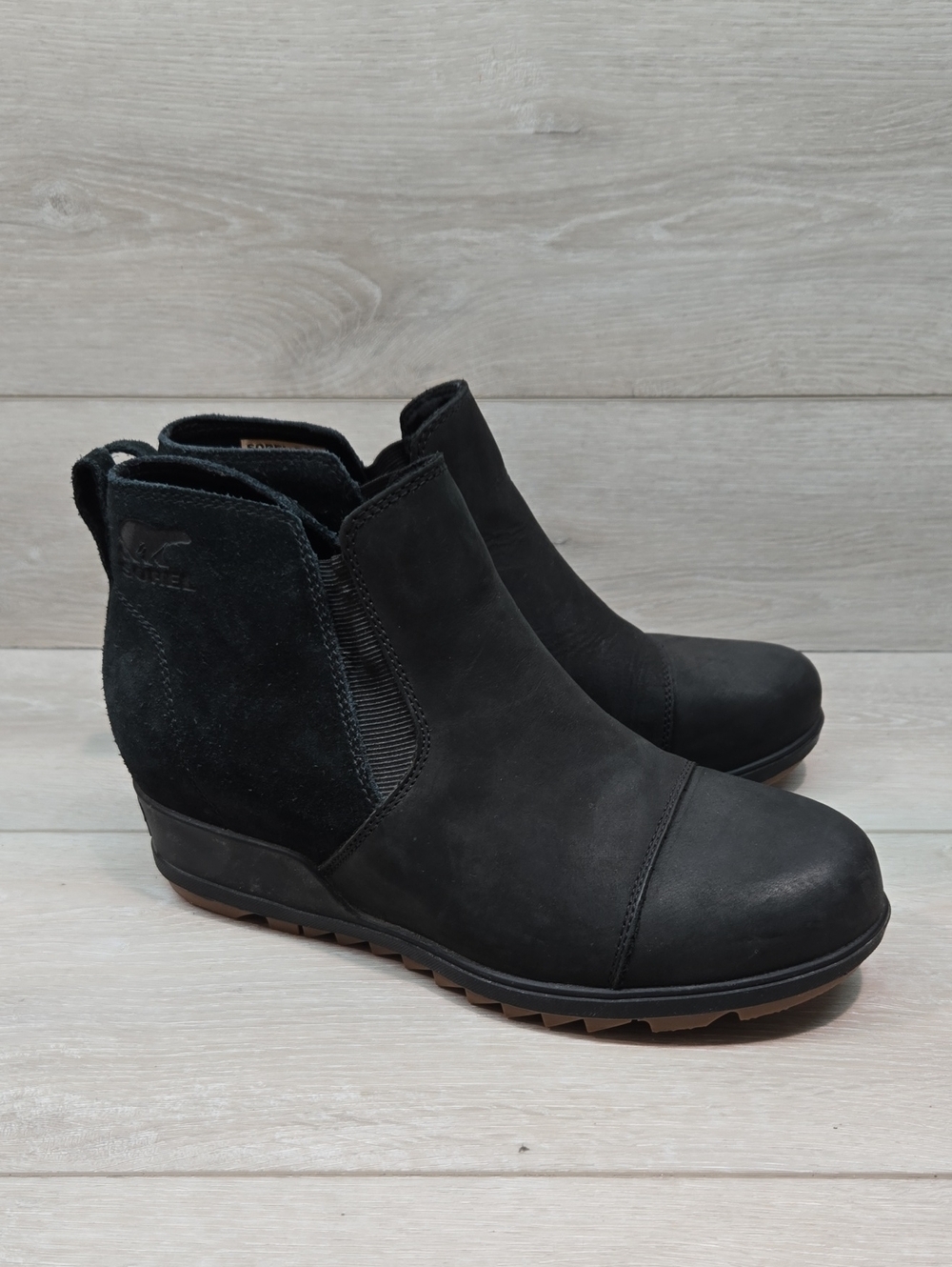 Sorel Women Black Ankle Boots Comfort Wedge Chelsea Shoes Sz 9.5